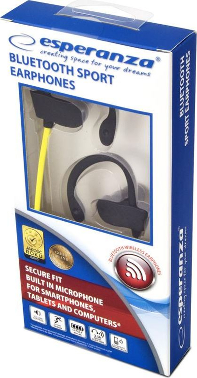 Kufje sportive Esperanza EH188Y, Bluetooth, me mikrofon, zi verdhë
