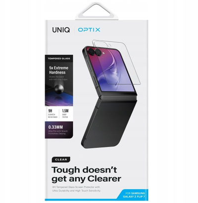 Xham mbrojtës Uniq Optix Clear për Samsung Galaxy Z Flip7, i temperuar, transparent