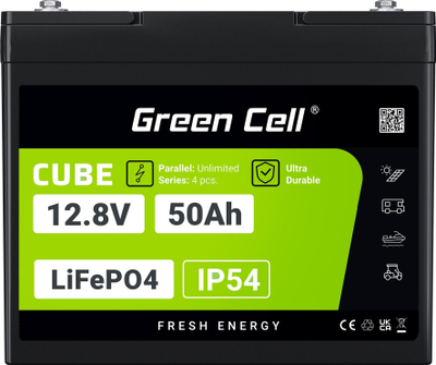 Bateri LiFePO4 Green Cell 50Ah, 12.8V me BMS, gri