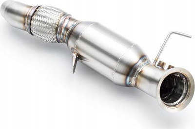 Downpipe RM Motors për BMW E90 E91 E92 E93 325d 330d 330xd M57N2, me katalizator Euro 4, metalik ngjyrë argjendi
