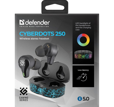 Kufje Defender Cyberdots 250 Bluetooth Gaming, të zeza