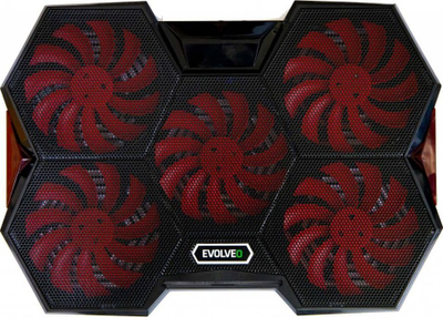 Ftohës laptopi Evolveo Ania 14, deri 17.3", 5 ventilatorë, i zi me ndriçim të kuq