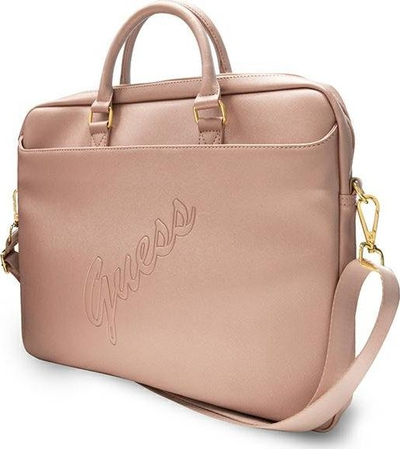 Çantë laptopi GUESS Saffiano Vintage Script GUCB15PUSASPI, 15–16\", material Saffiano, rozë