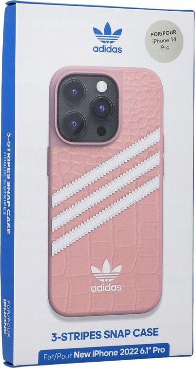 Kopertinë telefoni Adidas për iPhone 14 Pro, Snap Case, pamje alligator, rozë