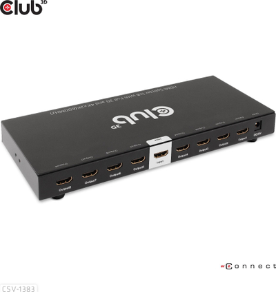 Ndarës video HDMI Club 3D CSV-1383, 1 me 8, 4K 60Hz, i zi