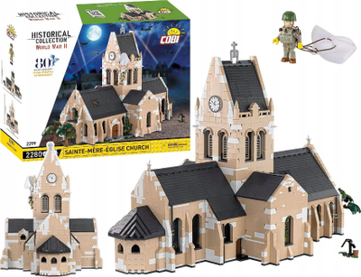 Set ndërtimi COBI Historical Collection WWII Sainte-Mère-Église Church, model kishë, edicion koleksionues, shumëngjyrësh