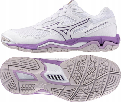 Atlete hendbolli Mizuno Wave Phantom 3 X1GB226010, taban non marking, të bardha vjollcë