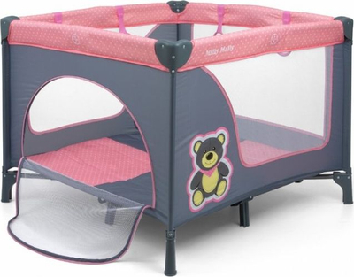 Парк за игра Milly Mally Playpen Fun Pink Bear, преклопен, со мрежа, розов