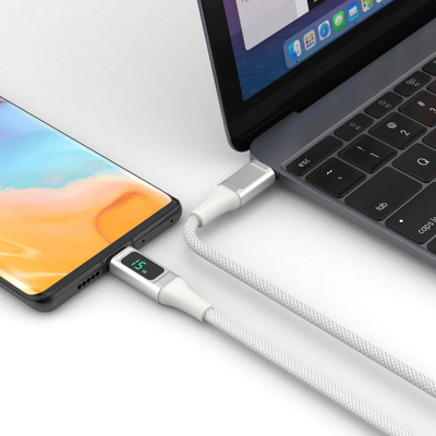 Kabllo USB‑C 4smarts 458163, 1.5 m, me ekran LED, e bardhë