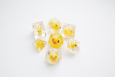 Set zare RPG Gamegenic Embraced Series, 7 copë, resin i mirë, transparent me rosa të verdha