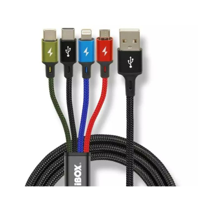 Kabllo USB iBOX IKUM4W1CLR, USB A në Lightning USB C dhe Micro USB, 1.2m, e zezë