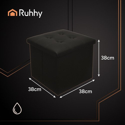 Склоплив пуф Ruhhy 25779, со простор за складирање, еко кожа, црн