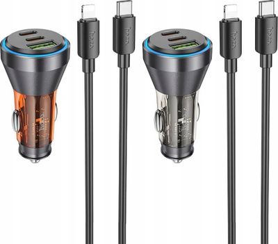 Karikues makine HOCO NZ12D, 60W PD QC3.0, 3 porta USB, transparent portokalli