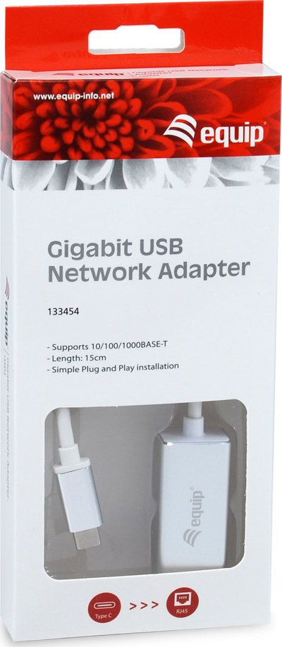 Адаптер мрежен Equip USB Type C во RJ45, Gigabit Ethernet, сив
