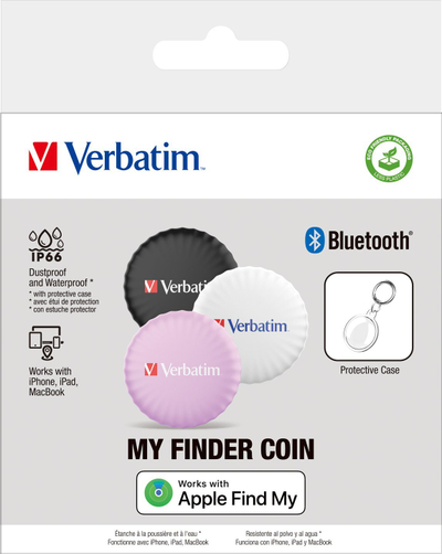 Tracker Bluetooth Verbatim My Finder Coin, Apple Find My, set me 3 copë, i zi i bardhë vjollcë