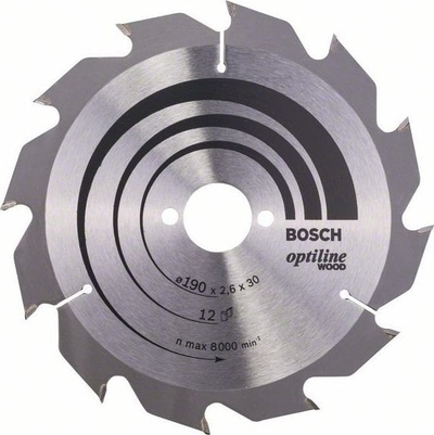 Disk sharrë rrethore Bosch Optiline Wood 190mm, 12 dhëmbë, vrimë 30mm