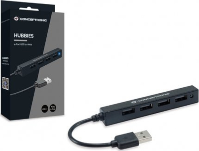 HUB USB Conceptronic CHUB2, 4 porta USB 2.0, pa furnizim me rrymë, i zi