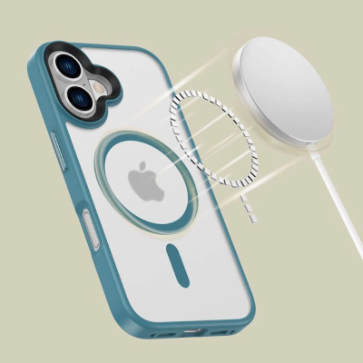 Kopertinë telefoni Tech-Protect Magmat MagSafe për iPhone 16, gjysmë transparente, ngjyrë teal mat