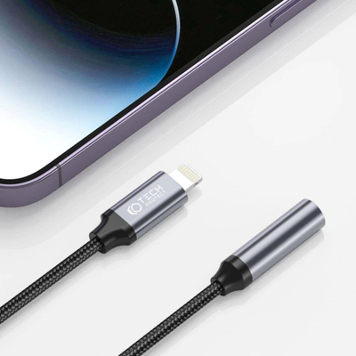 Adapter kufjesh Tech-Protect UltraBoost, Lightning në 3.5mm, i zi