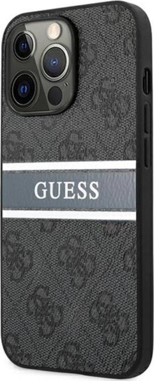 Kapotë telefoni Guess 4G Stripe Logo, për iPhone 13 Pro Max, lëkurë artificiale, gri