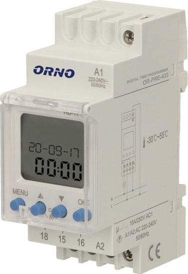 Çelës kohor elektronik Orno OR-PRE-433, 52 programe, montim në shinë DIN, gri