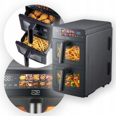 Fritezë ajri Promis Fat-Free FRP1560, 10L, 2600W, dhomë dyshe, e zezë
