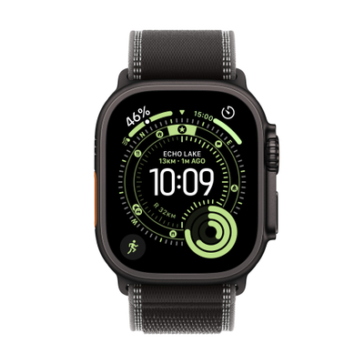 Apple Watch Ultra 3 Cellular 49mm Black Titanium Case with Black/Charcoal Trail Loop, S/M