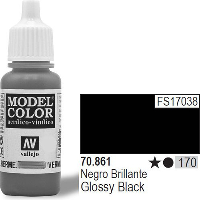 Bojë akrilike Vallejo Model Color 17ml, me shkëlqim, e zezë