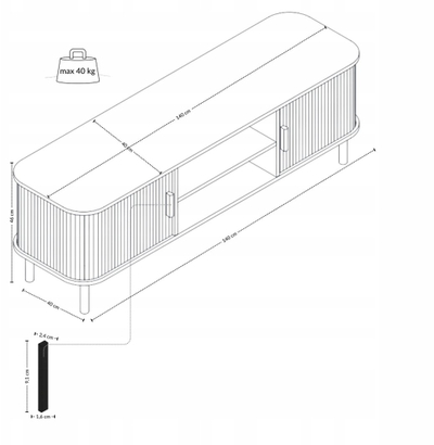 Kabinet TV Edaxo SCAVA, 140 x 40 x 46 cm, front i rifrugur, dru natyral