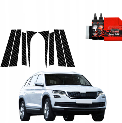 Folie mbrojtëse shtyllash GrizzGlass BodyShield Carbon për Skoda Kodiaq 2016-2023, komplet 8 copë, karbon e zezë