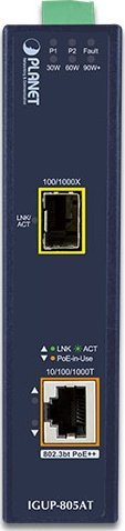 Media konvertues industrial PLANET IGUP-805AT, Gigabit 1000 Mbit/s, PoE++ 95W, blu