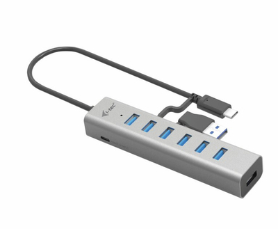 Qendër USB i-tec, 7 porta, USB-A/USB-C, 7.5W, e zezë