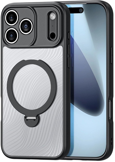 Mbrojtëse telefoni Dux Ducis Aimo Mag për iPhone 17 Pro, me magnet dhe me stand, e zezë