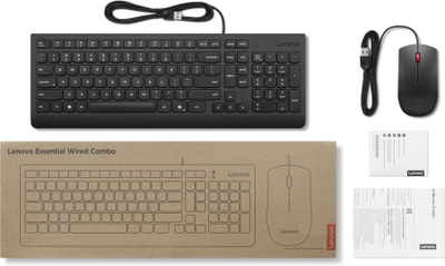 Set tastierë dhe maus Lenovo Essential me kabllo USB, layout anglisht US, ngjyrë e zezë