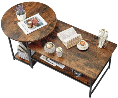 Set tavolinash kafe Vintage Rustic Wood, 2 në 1, 123x60x51cm, kornizë çeliku e zezë