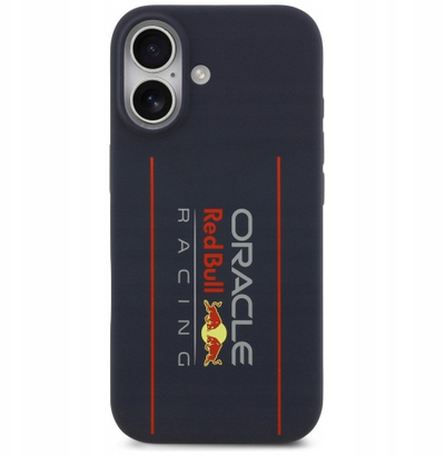 Kopertinë telefoni Red Bull MagSafe për iPhone 17, silikoni, logo vertikale, blu navy