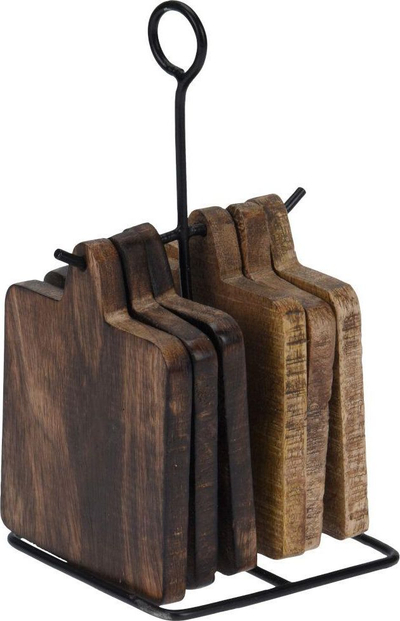 Set nënshtrues druri Home Styling Collection, 6 copë, me mbajtëse metalike, kafe