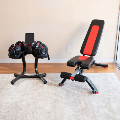 Држач за тегови Bowflex SelectTech Media Rack, метална конструкција, со држач за таблет, црна