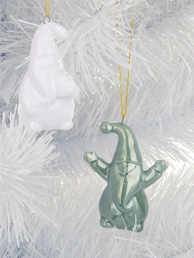 Figurë dekorative Saska Garden Christmas Ceramic Santa Claus Bauble, 7.8 cm, qeramike, gri me jeshile dhe e bardhë