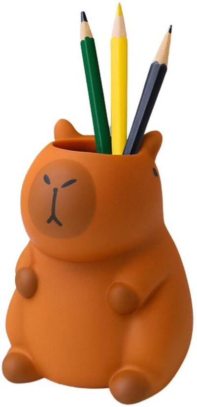 Mbajtës stilolapsash dekorativ Capybara, plastikë, 10 x 7 cm, kafe