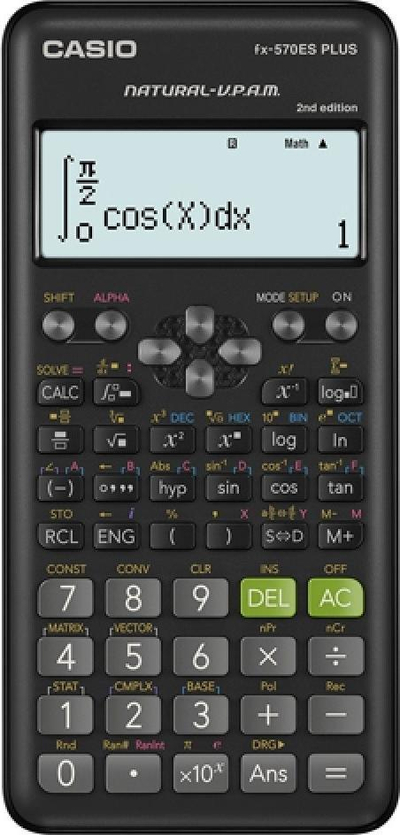 Kalkulator shkencor Casio FX-570ES Plus 2, ekran Natural Display, me kapak mbrojtës, i zi