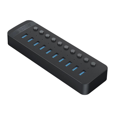 Hub USB Orico CT2U3-10AB, 10 porta USB-A 3.0, me çelësa më vete për çdo port, ngjyrë e zezë