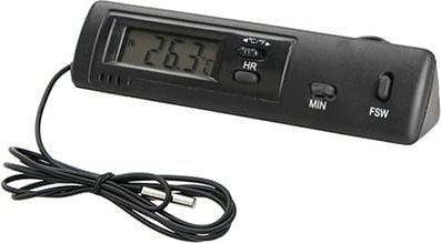 Termometër dhe orë për veturë LCD, temperatura brenda dhe jashtë, i zi