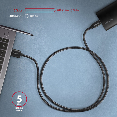 Kabllo AXAGON USB-A - USB-C SPEED USB3.2 Gen 1, 3A, 1.5m, e zezë