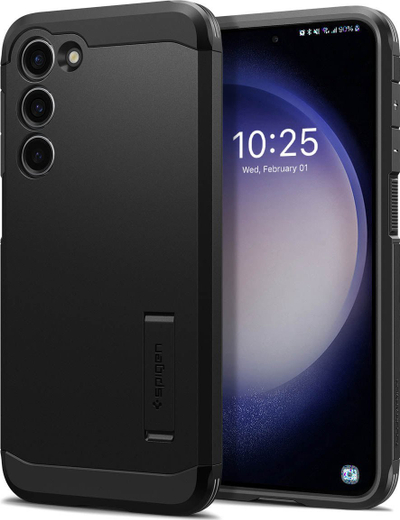 Kapak telefoni Spigen Tough Armor për Samsung Galaxy S23 Plus, me këmbëz për ta mbajt, i zi