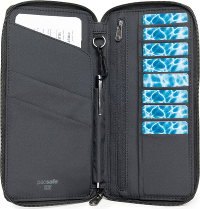 Portofol udhëtimi Pacsafe RFIDsafe Travel Wallet, me mbrojtje RFID, i zi