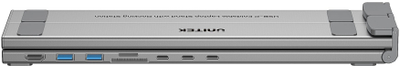 Qëndrim laptopi Unitek Adjustable me USB C/A hub, HDMI 2.0, PD 100W, ngjyrë argjendi