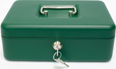 Kuti metalike për para Metalplus Cash Box, me çelës, e gjelbër