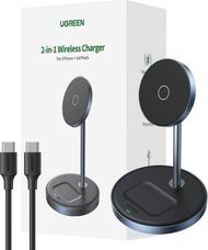 Karikues wireless Ugreen 90668, 2 në 1, për telefon dhe kufje, i zi
