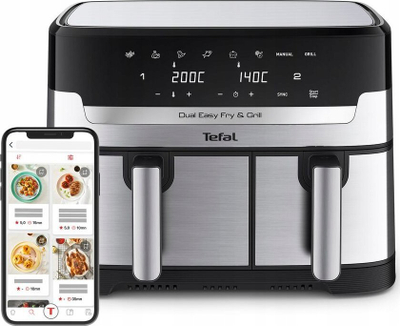 Fritezë me ajër Tefal DualEasy Grill EY905D, dy sirtarë, pa vaj, gri